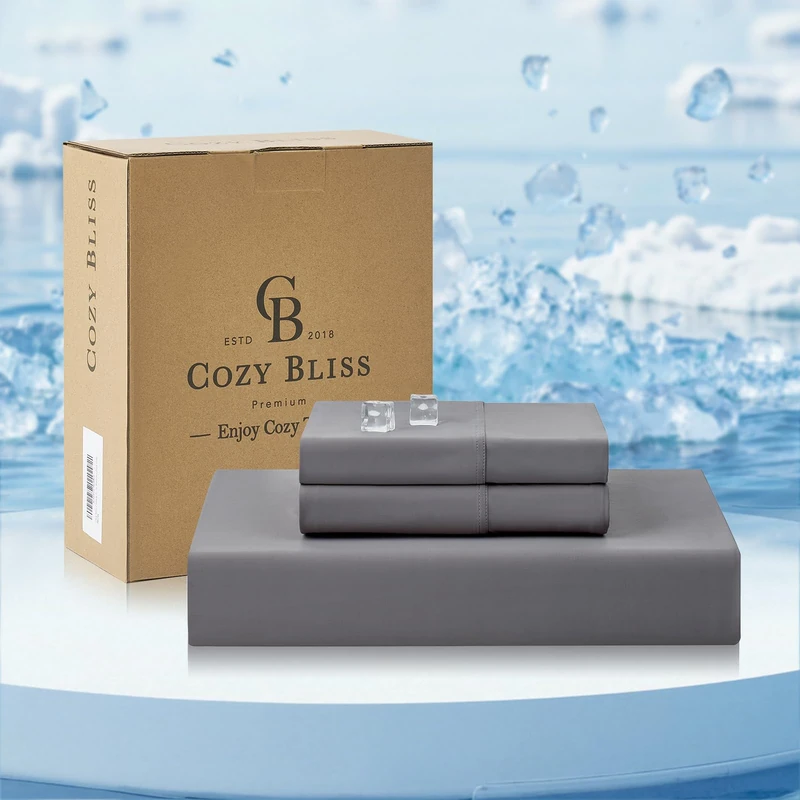 Cozy Bliss Premium Cooling Sheet Set Full Size, Q-Max>0.4, 3PCS No Flat Sheet with 2 Pillowcases, Breathable Fitted Sheet for Hot Sleepers & Night Sweats, Deep Pocket Up to 18 Inches, Dark Grey