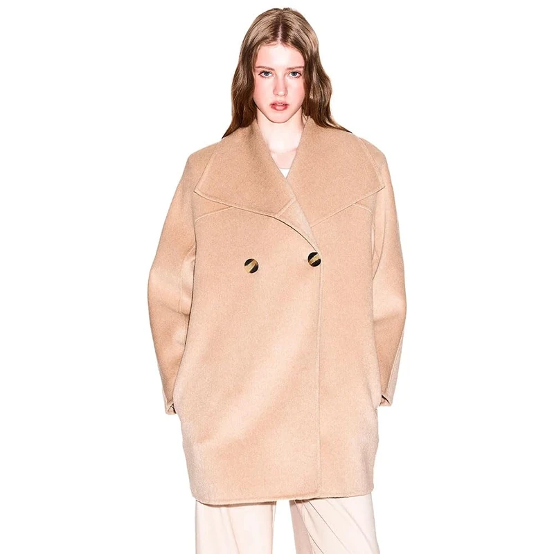 Armani Exchange Women's Sustainable, Long Sleeve, Lapel Collar Dress Coat, Sound Sand, M