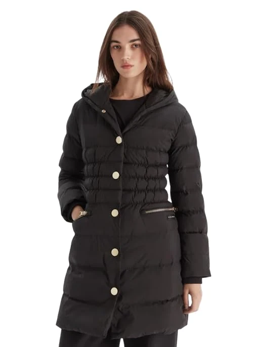 Armani Exchange Women's Cuffed Long Sleeve, Side Logo Patch Parka, Black, S, Black, S