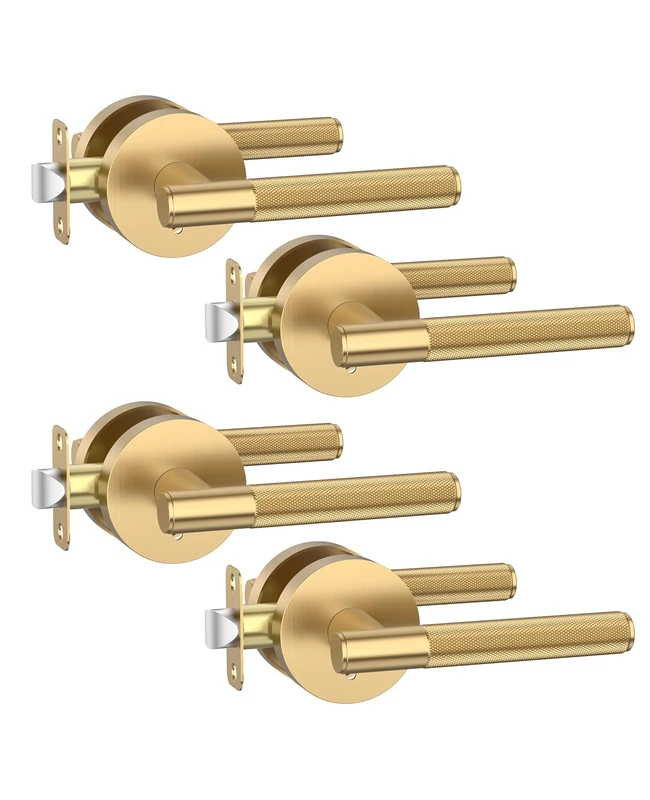 Asidrama 4 Pack Champagne Bronze Privacy Door Handles, Door Lever with Door Knobs Indoor for Bedroom or Bathroom, Heavy Duty Door Handles Interior with Locks for Left Right Sided Doors