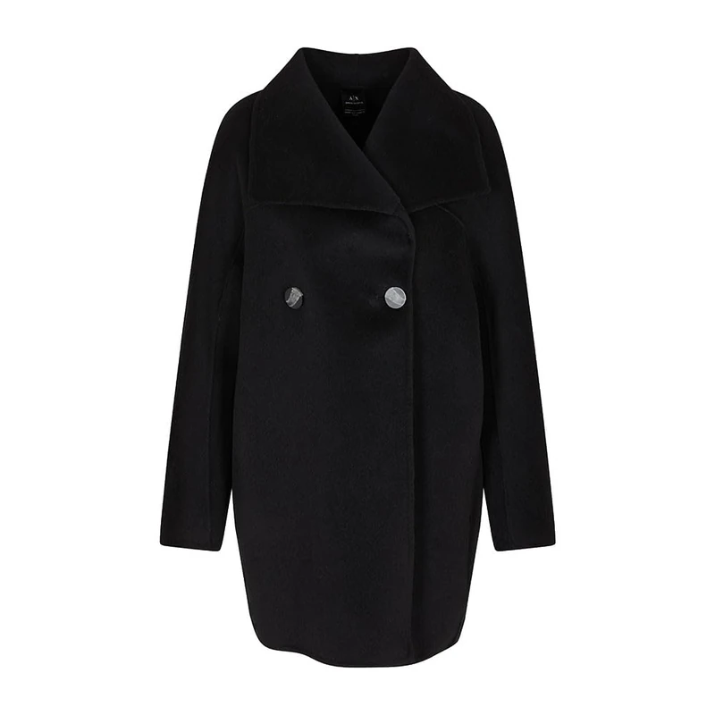 Armani Exchange Women's Sustainable, Long Sleeve, Lapel Collar Dress Coat, Black, M, Black, M