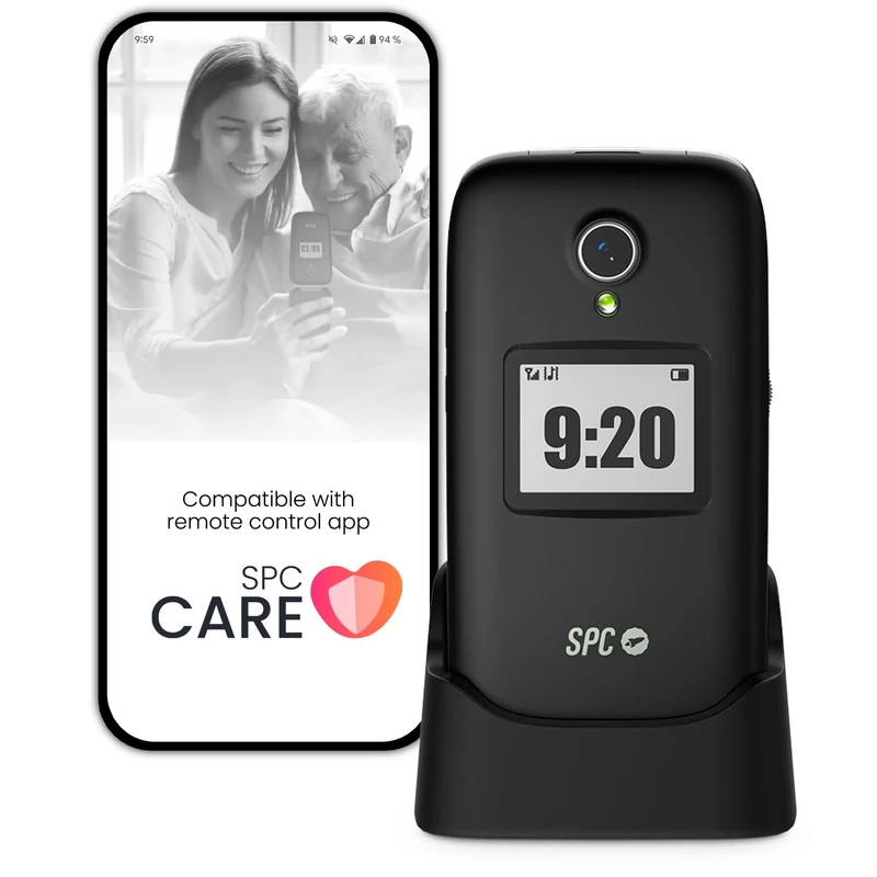 SPC Polaris - 4G phone for seniors with large keys and a SOS button | Compatible with app for remote management Care (iOS & Android), Geolocation, and safety alerts | Black