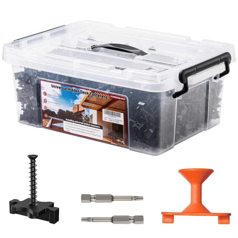 1250 Pack Concealed Composite Deck Clips Composite Deck Clips and Hidden Plastic Fasteners with Metal Screws, Universal Nylon Composite Decking Clips
