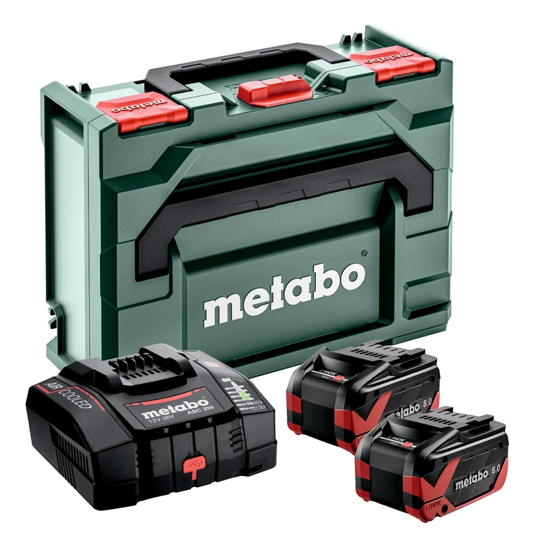 metabo Basic Set - 2 x LiHDX 8.0 Ah Batteries, Quick Charger ASC 290, metaBOX 145 - Powerful, Durable, 18 V Battery Technology - Ideal for Professionals