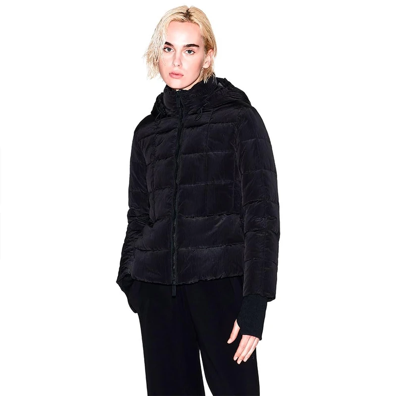 Armani Exchange Women's Sustainable, Thumbhole Sleeve, Embroidered Logo, Adjustable Hood Down Coat, black, XL