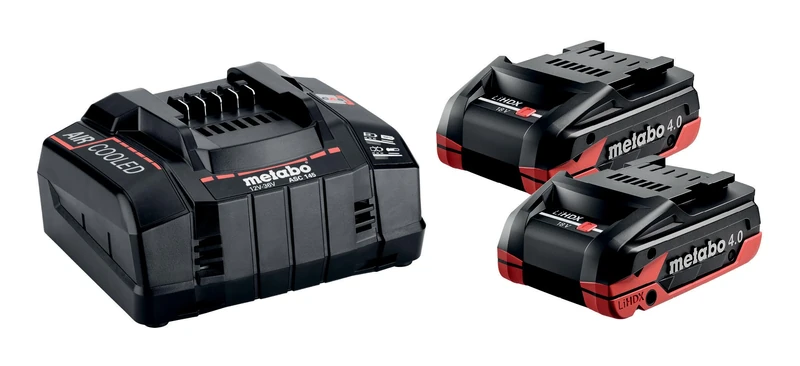 metabo Basic Set - 2 x LiHDX 4.0Ah Batteries, Quick Charger ASC 145 - Powerful, Durable, 18V Battery Technology - Ideal for Professionals