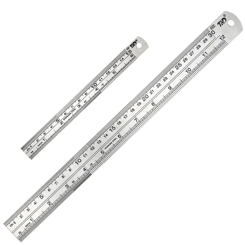 Stainless Steel Ruler Set 30cm(12inch) + 15cm(6inch) Heavy Duty Metal Ruler Straight Edge for School Office Drawing Easy Measurement