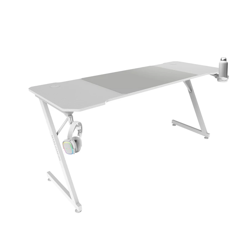 Mars Gaming MGD-X160 Gaming Desk, Ergonomic Design, Carbon Fiber Surface, Metal Structure, XXL Mouse Pad, Headset and Drink Holders, Cable Management, 160x60cm Gaming Desk, White