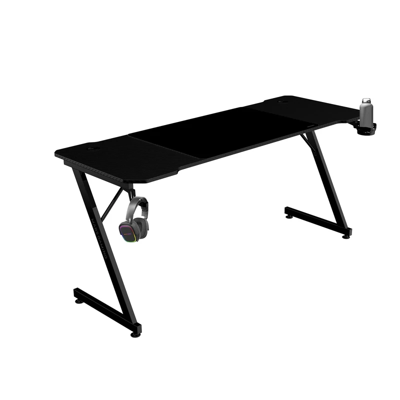 Mars Gaming MGD-X160 Gaming Desk, Ergonomic Design, Carbon Fiber Surface, Metal Structure, XXL Mouse Pad, Headset and Drink Holders, Cable Management, 160x60cm Gaming Desk, Black