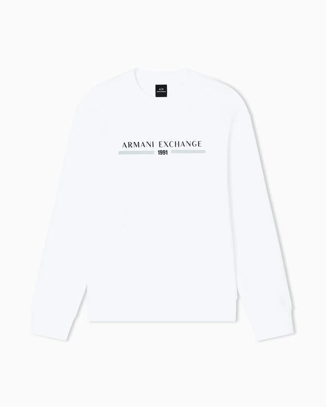 Armani Exchange Men's Long Sleeve Big Front Logo Relaxed Fit Sweatshirt, Off White, M, off white, M