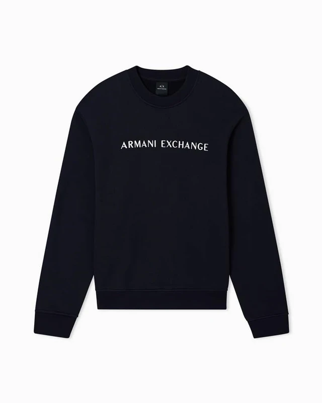 Armani Exchange Men's Long Sleeve Front Logo Lettering Round Collar, Sweatshirt, Blue, XXL, deep navy, XXL