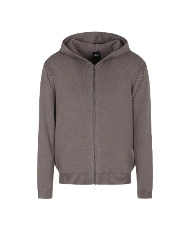 Armani Exchange Men's Cozy, Long Sleeve Back Logo Patch Hood, Cardigan Sweater, Grey, L, Dark Gull Gray, L
