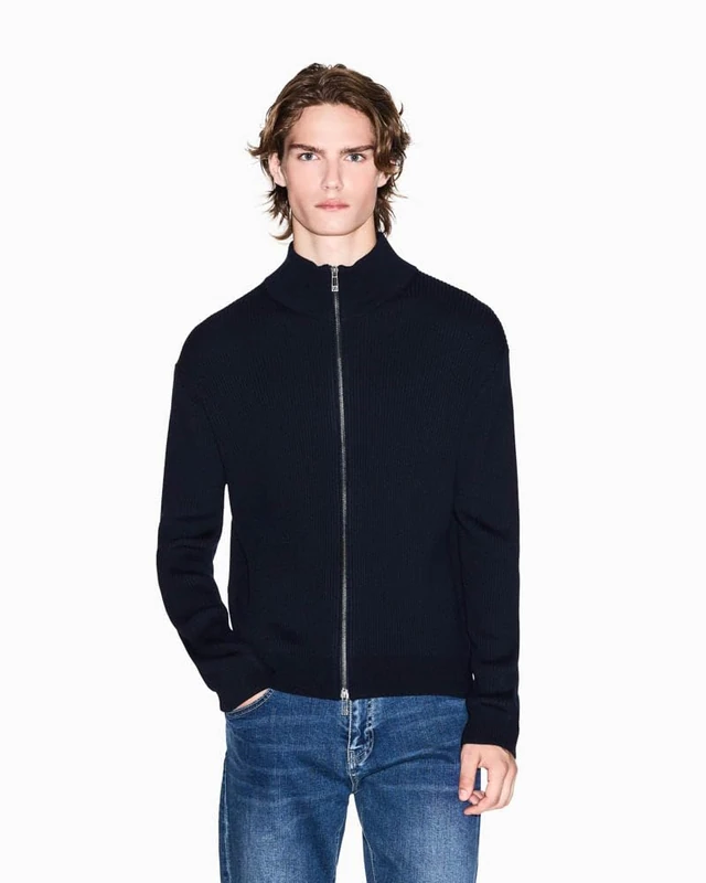 Armani Exchange Men's Long Sleeve Back Logo Patch Zip Closure, Cardigan Sweater, Blue, L, deep Navy, L