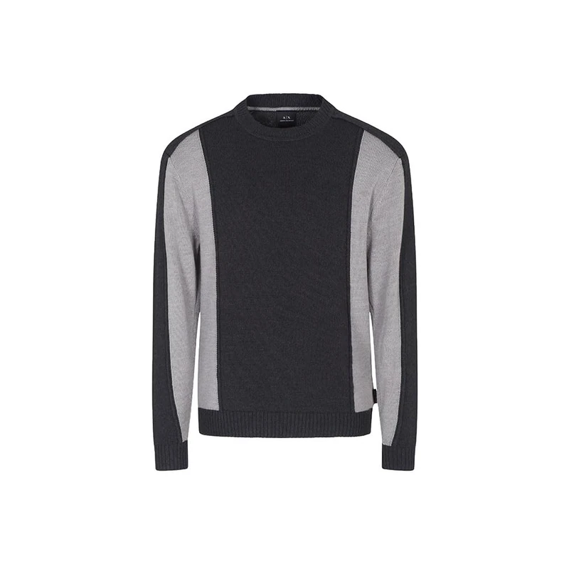 Armani Exchange Men's Two-Tone Colour Contrast Long Sleeve Round Collar Pullover Sweater, Grey Mel Dark, L