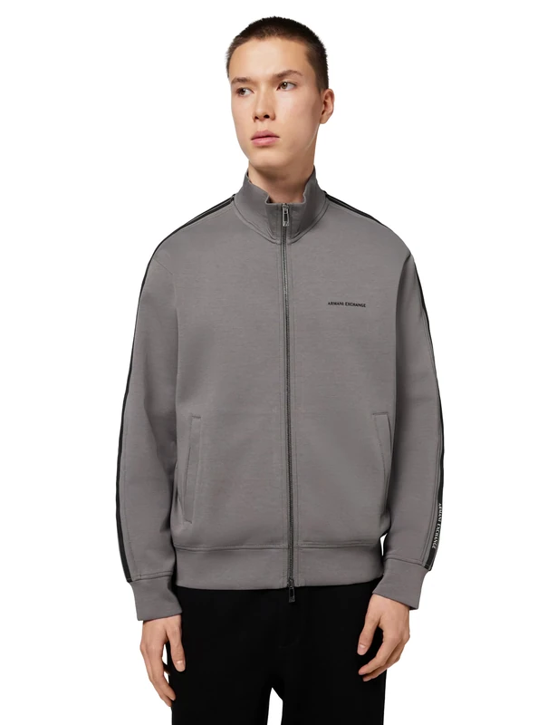 Armani Exchange Men's Long Sleeve Side Logo Lettering Zip Closure, Sweatshirt, Grey, S, Dark Gull Gray, S