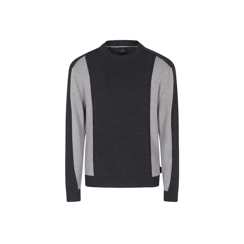Armani Exchange Men's Two-Tone Colour Contrast Long Sleeve Round Collar Pullover Sweater, Grey Mel Dark, XL
