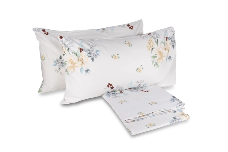 hermet Laura Biagiotti, Double Bed Sheet Set in Percale Cotton, 100% Printed Cotton, Top Sheet, Fitted Sheet, Pair of Pillowcases, Okab Ivory