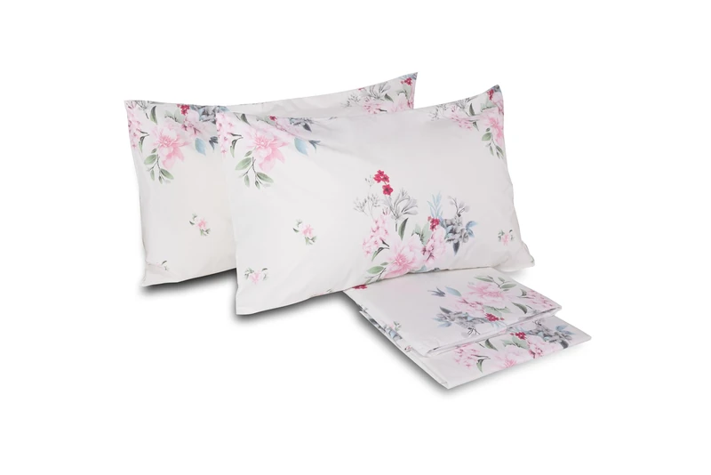 hermet Laura Biagiotti Double Bed Sheet Set in Percale Cotton, 100% Printed Cotton, Top Sheet, Fitted Sheet, Pair of Pillowcases, Okab Pink