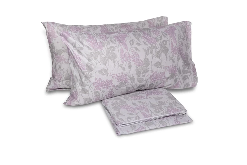 hermet Laura Biagiotti, Double Bed Sheet Set in Percale Cotton, 100% Printed Cotton, Top Sheet, Fitted Sheet, Pair of Pillowcases, Biham Taupe/Mauve