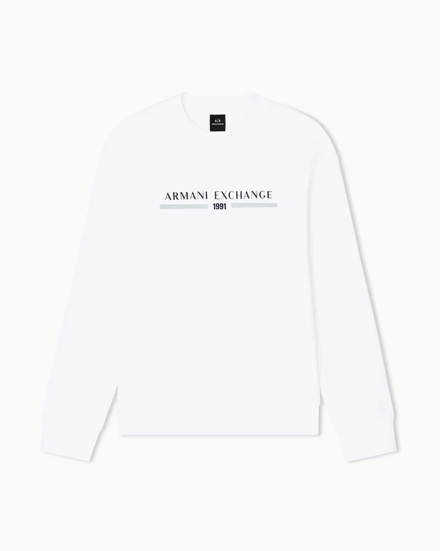 Armani Exchange Men's Long Sleeve Big Front Logo Relaxed Fit Sweatshirt, Off White, XXL, off white, XXL