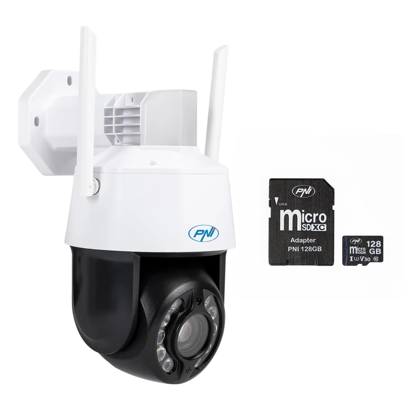 PNI Package House IP575 5MP WiFi Video Surveillance Camera with IP 128GB MicroSD Memory Card with SD Adapter
