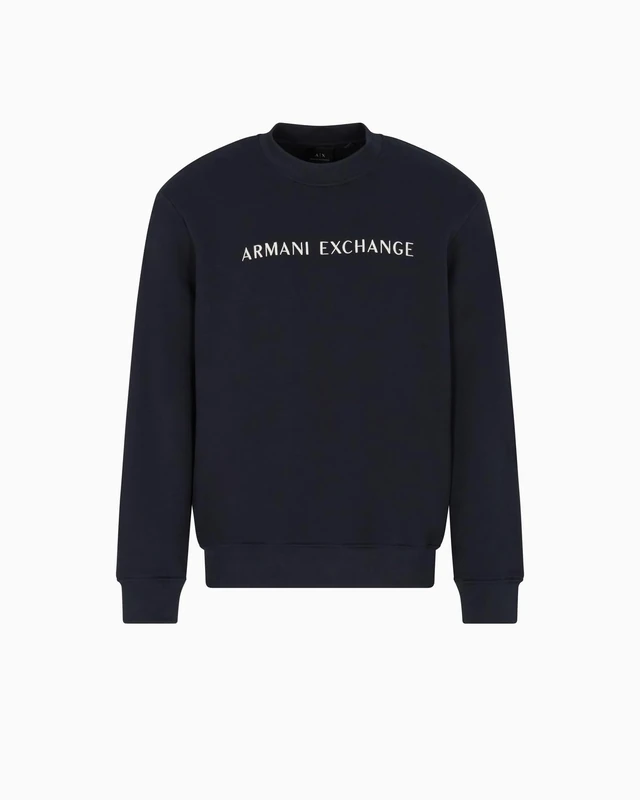 Armani Exchange Men's Long Sleeve Front Logo Lettering Round Collar, Sweatshirt, Blue, L, deep navy, L