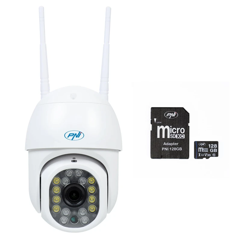 PNI Package Wireless Video Surveillance Camera IP440 WiFi, PTZ, 4MP and MicroSD 128GB Memory Card Included