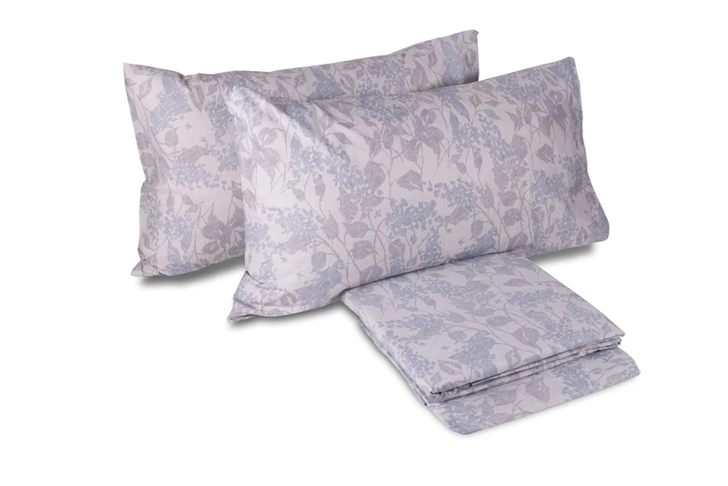 hermet Laura Biagiotti, Double Bed Sheet Set in Percale Cotton, 100% Printed Cotton, Top Sheet, Fitted Sheet, Pair of Pillowcases, Biham Grey/Avio