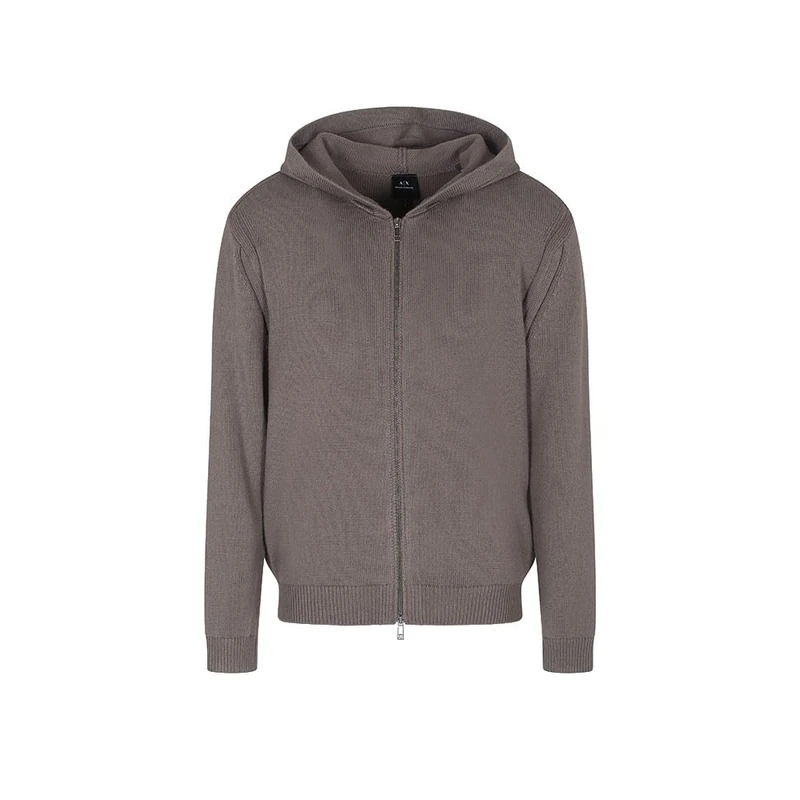 Armani Exchange Men's Cozy, Long Sleeve Back Logo Patch Hood, Cardigan Sweater, Grey, XS, Dark Gull Gray, XS