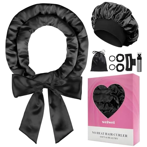 weiwei Satin Heatless Curlers, No Heat Overnight Hair Curlers to Sleep In, 9 Pcs Satin Heatless Curling Set for Women Long Hair