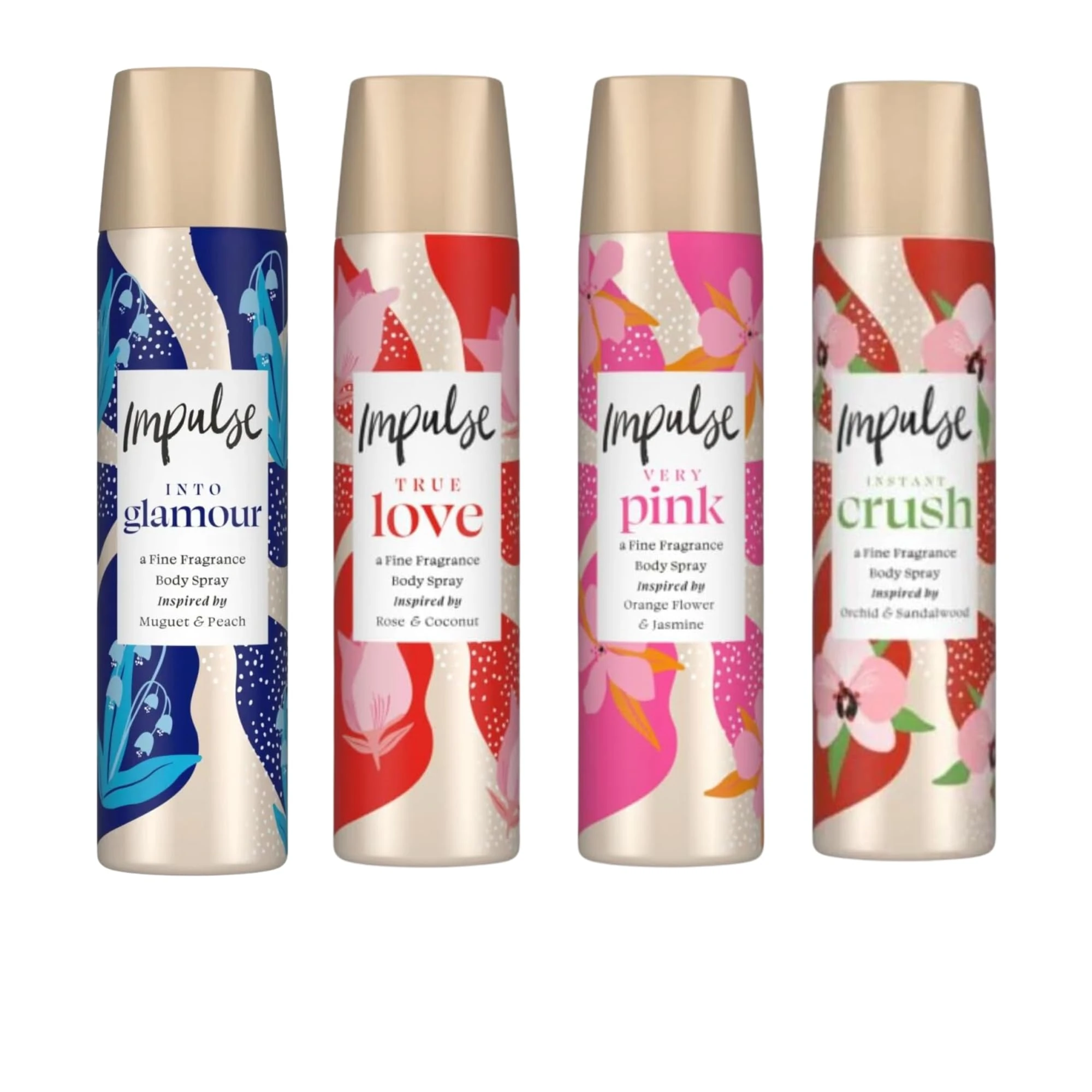 Elegant Freshness Body Spray Collection – True Love, Instant Crush, Very Pink & Into Glamour – A Set of 4 Long-Lasting, Delicate Fragrances for a Gracefully Feminine Scent All Day