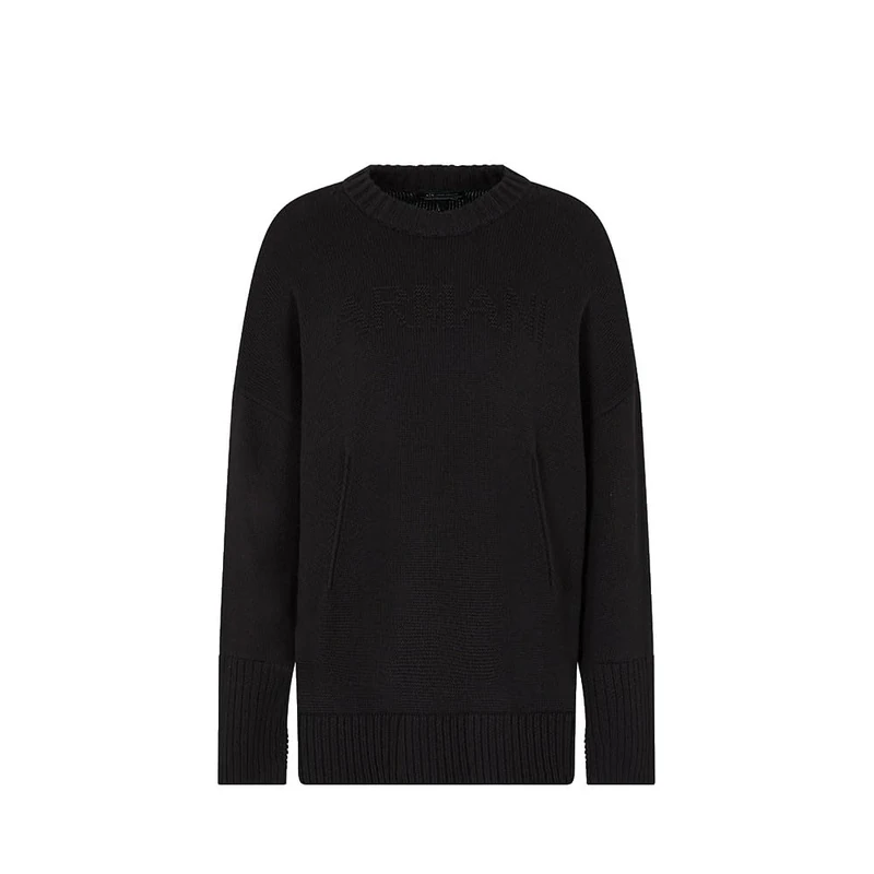 Armani Exchange Women's Long Sleeve Embroidered Logo Sweater, Black, XS