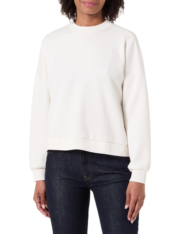 Armani Exchange Women's Cuffed Sleeve Logo Lettering Relaxed Fit, Sweatshirt, White, XS, ISO, XS