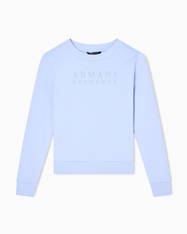 Armani Exchange Women's Long Sleeve Round Collar Front Logo Sweatshirt, Studio Sky, L