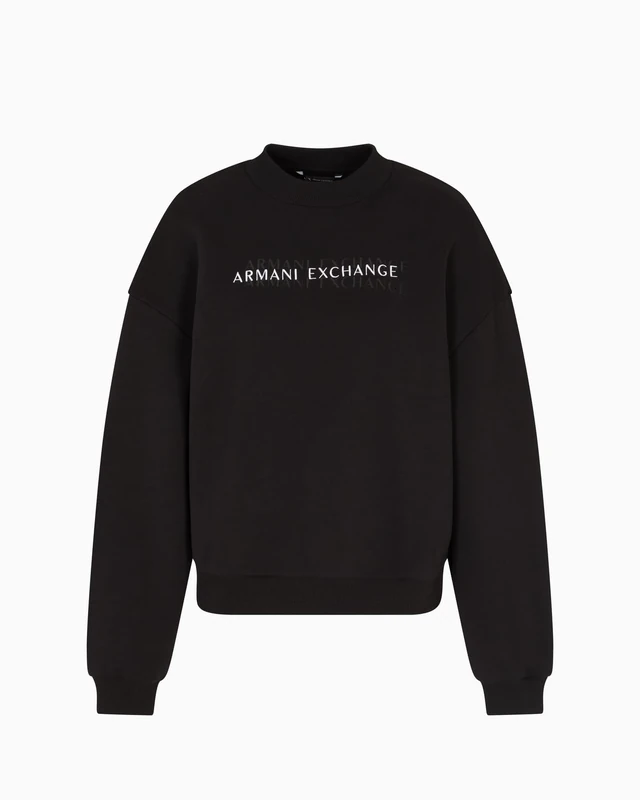 Armani Exchange Women's Cuffed Sleeve Mock Neck Front Logo Sweatshirt, black, XS