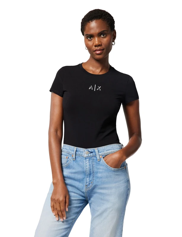 Armani Exchange Women's Short-Sleeved Front Shadowed Logo Slim Fit T-Shirt, Black, M