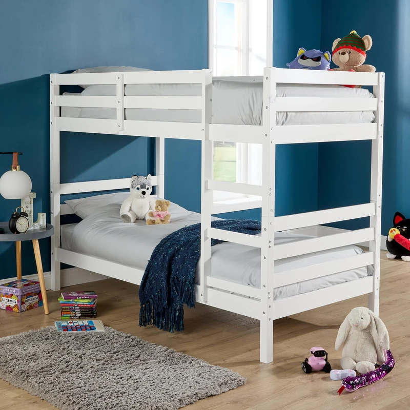 Home Source Single Kids Bunk Bed With Ladder, 3ft Children's Solid Pine Frame, White