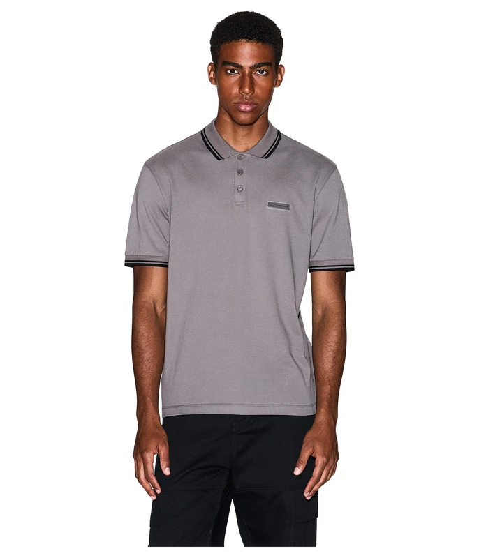 Armani Exchange Men's Short-Sleeved Side Logo Three-Button Collar Polo Shirt, Dark Gull Gray, M