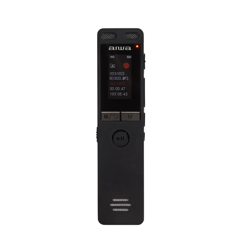AIWA DVR-A400 Extra Flat Digital Voice Recorder with Stereo Microphone and Built-in 16GB Memory - Black
