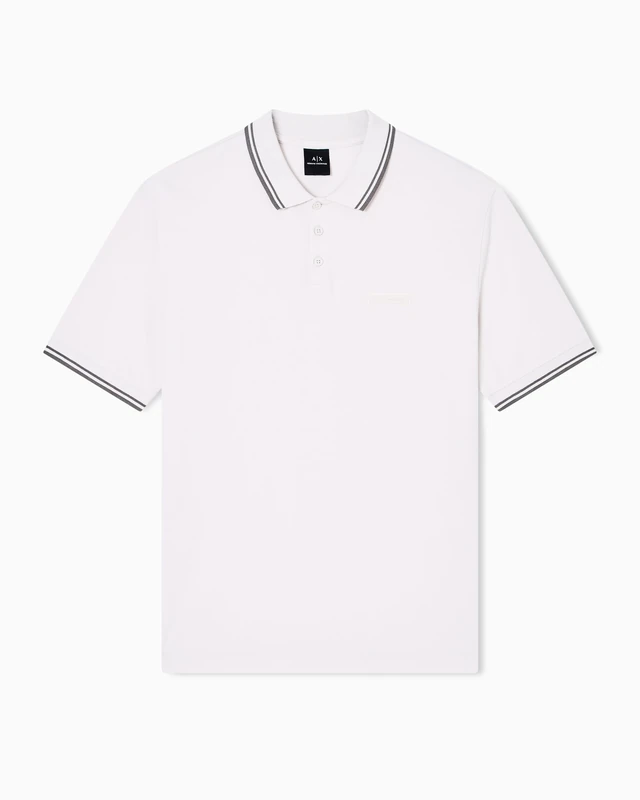 Armani Exchange Men's Short-Sleeved Side Logo Three-Button Collar Polo Shirt, Wind Chime, L