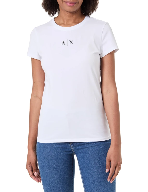 Armani Exchange Women's Short Sleeve Front Shadowed Logo Slim Fit T-Shirt, White, XS, White, XS
