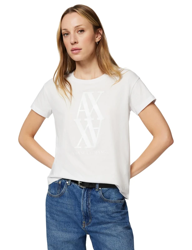 Armani Exchange Women's Short Sleeve On Tone Logo Print Regular Boxy Fit T-Shirt, White (Optic White), XS