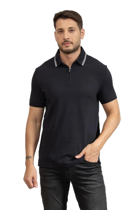 Armani Exchange Men's Urban Short Sleeve Zip Closure Collar, Polo Shirt, Blue, S, deep Navy, S