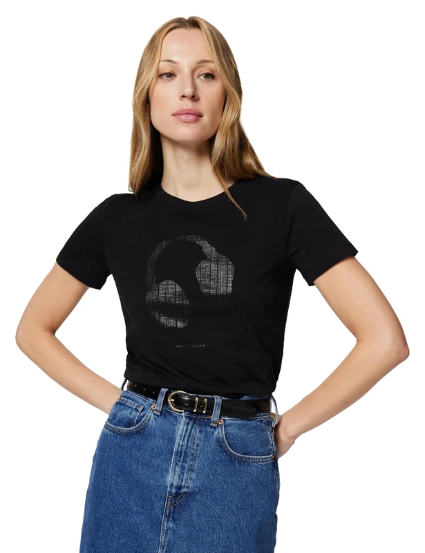 Armani Exchange Women's Short Sleeve Picture Print Regular Fit T-Shirt, Black, M