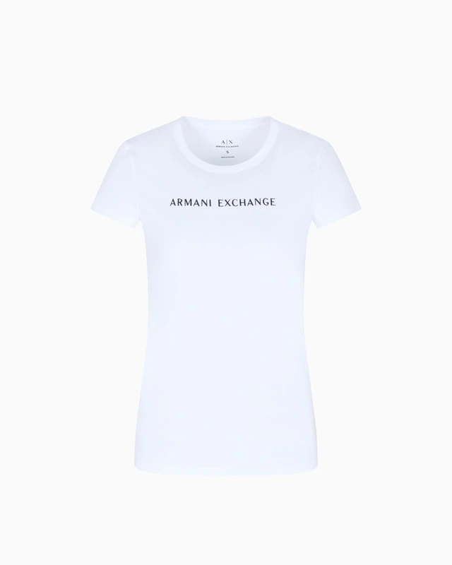 Armani Exchange Women's Short Sleeve Front Bold Logo Lettering Slim Fit T-Shirt, White (Optic White), XS