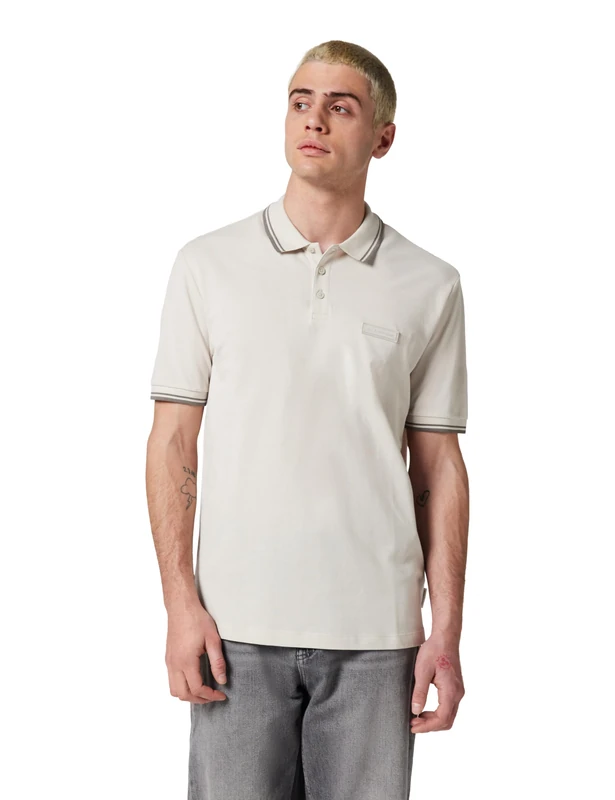 Armani Exchange Men's Short-Sleeved Side Logo Three-Button Collar Polo Shirt, Wind Chime, S