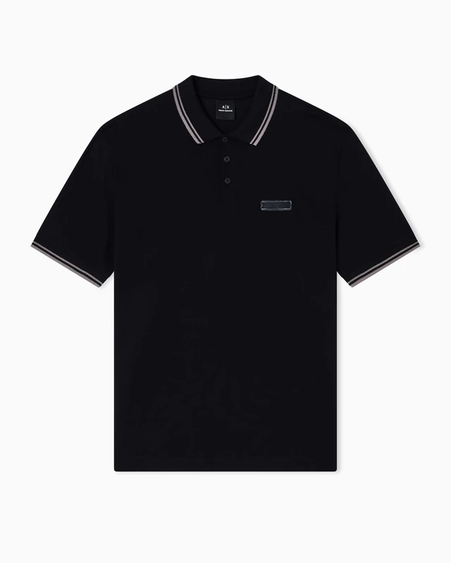 Armani Exchange Men's Short-Sleeved Side Logo Three-Button Collar Polo Shirt, black, XL