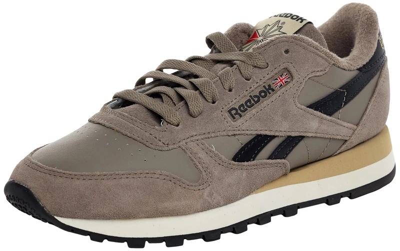 Reebok Unisex Classic Leather Trainers, Gritty Grey/Washed Black/Energy RED, 39 EU, Gritty Grey Washed Black Energy Red, 7 UK
