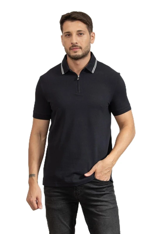 Armani Exchange Men's Urban Short Sleeve Zip Closure Collar, Polo Shirt, Blue, XL, deep Navy, XL