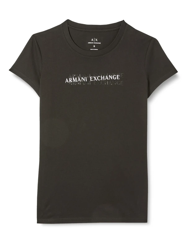 Armani Exchange Women's Short Sleeve Front Bold Logo Lettering Slim Fit T-Shirt, Black, XS